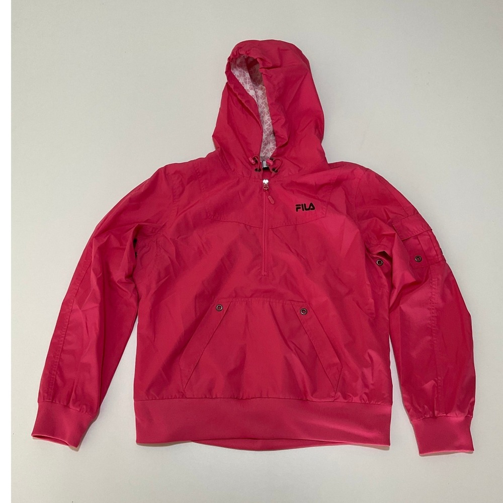 Fila Sport Womens Anorak Windbreaker Jacket Hot Pink Quarter Zip Hooded Large